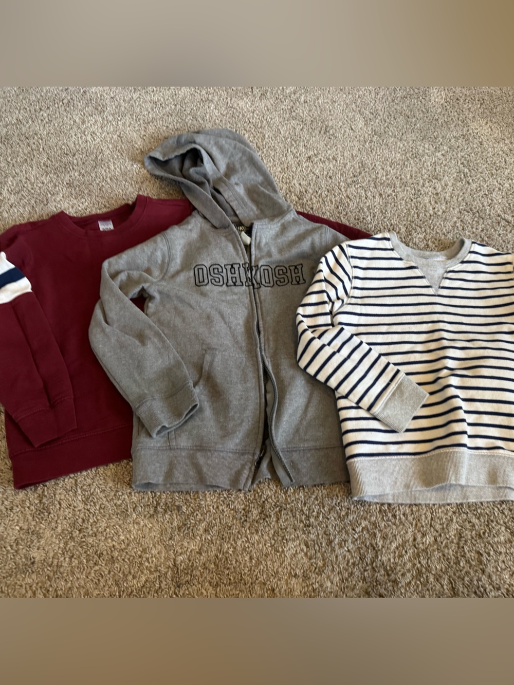 OshKosh B'gosh- Gray & Navy Kids Sweatshirts and Maroon Carter’s Sweatshirt